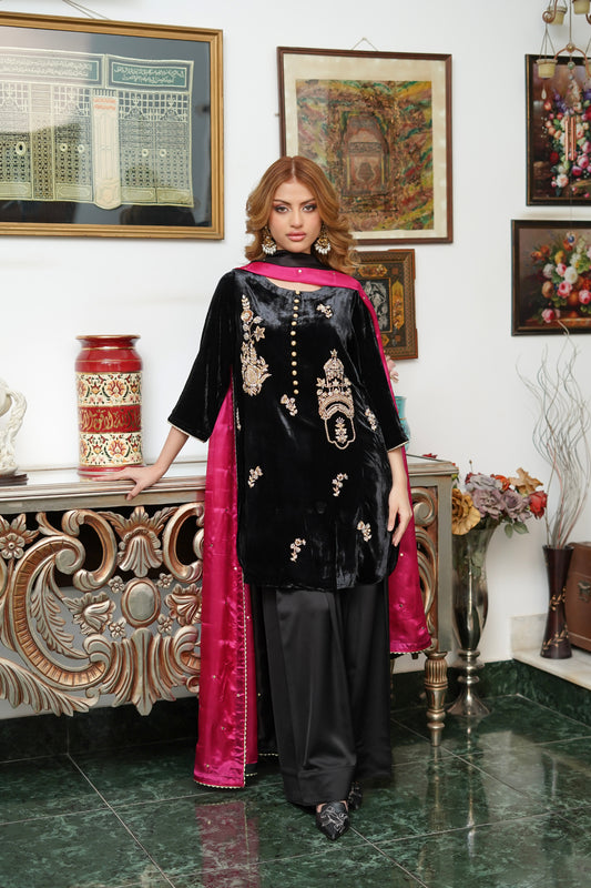 ASHJAIN SAFWAN - Black Velvet with dabka hand work