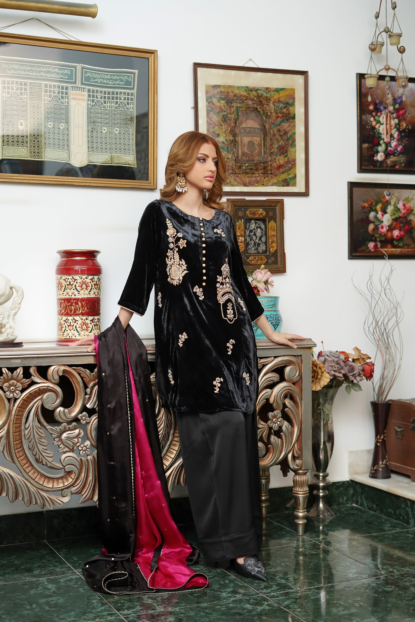 ASHJAIN SAFWAN - Black Velvet with dabka hand work