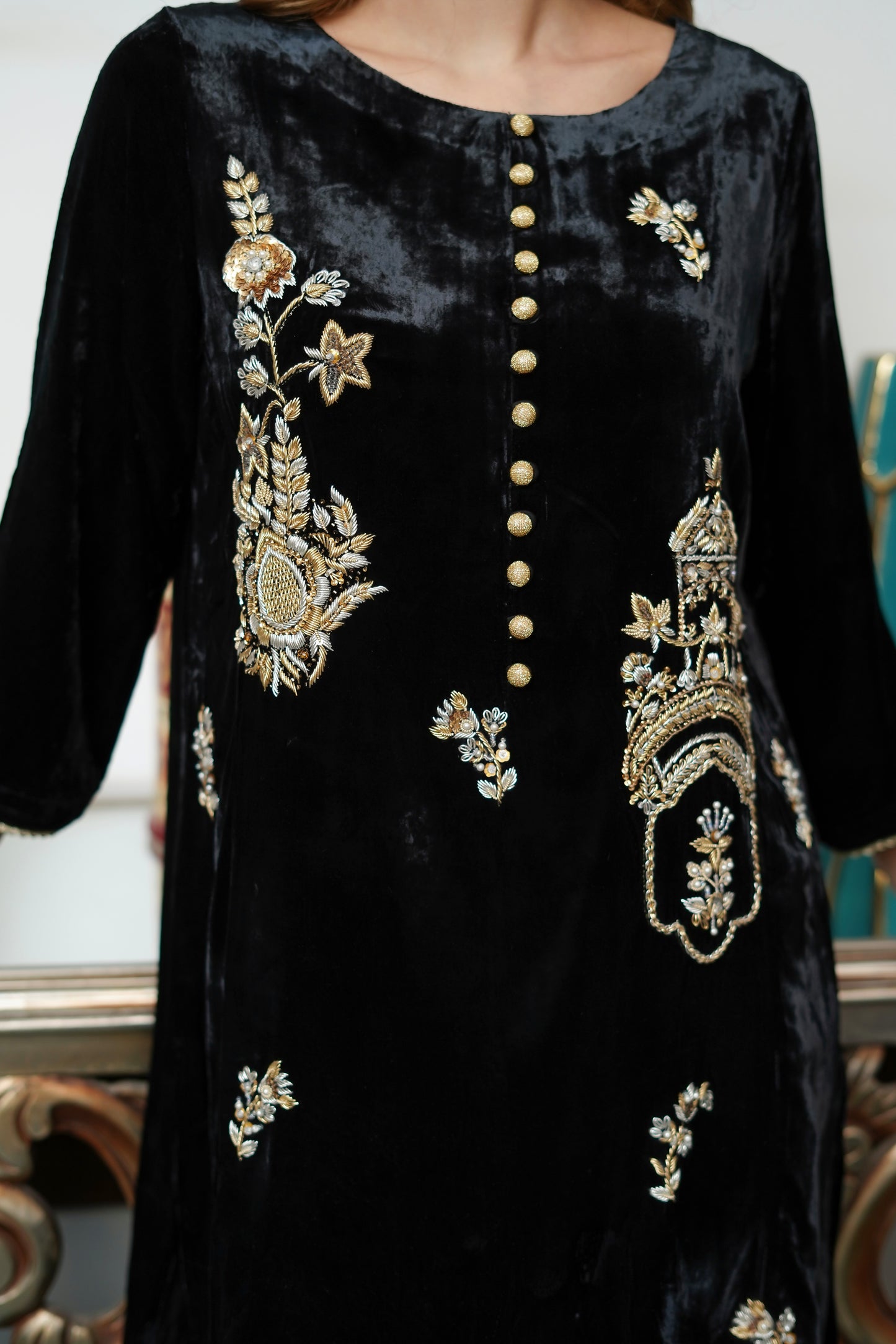 ASHJAIN SAFWAN - Black Velvet with dabka hand work