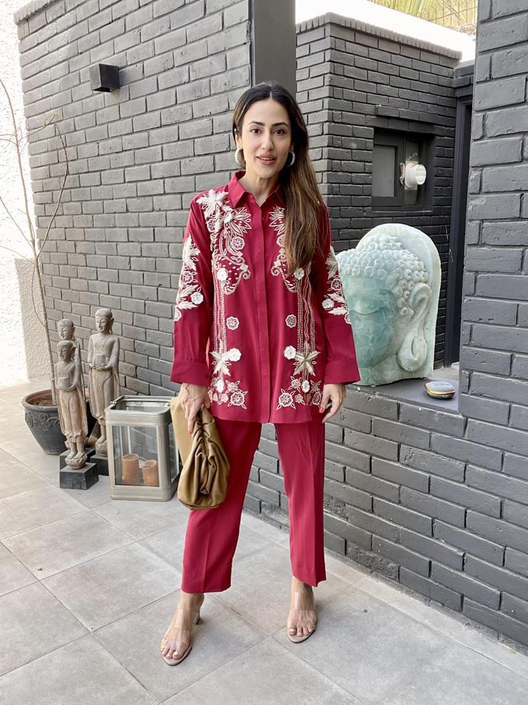 MADEHA KHURRAM - Red Coord with embroidered