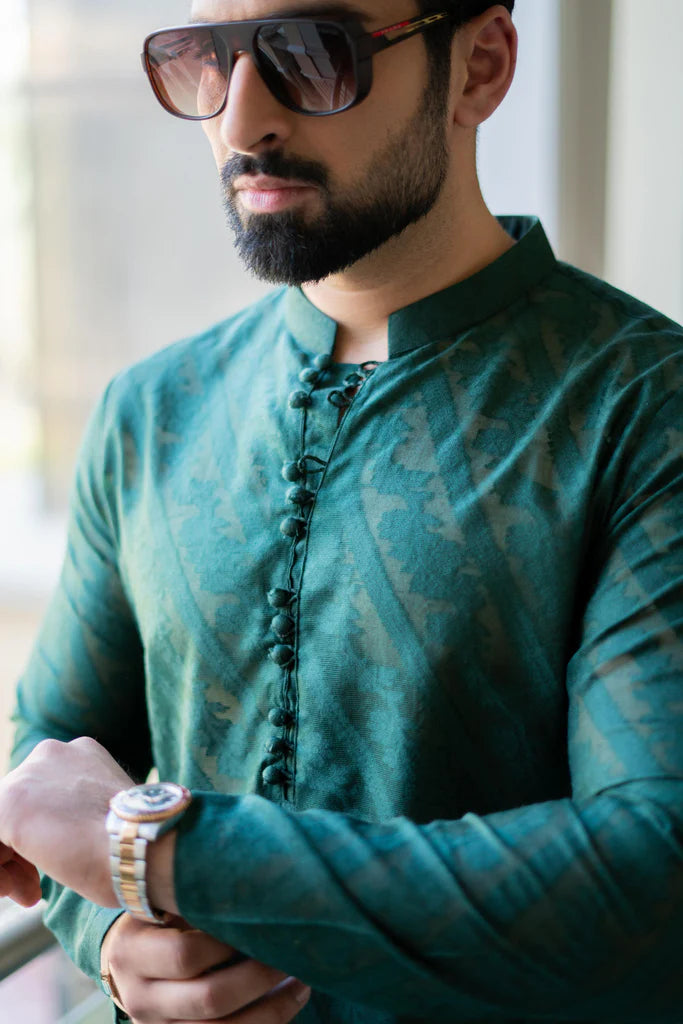 HUMAYUN ALAMGIR (MENSWEAR) - Green embossed