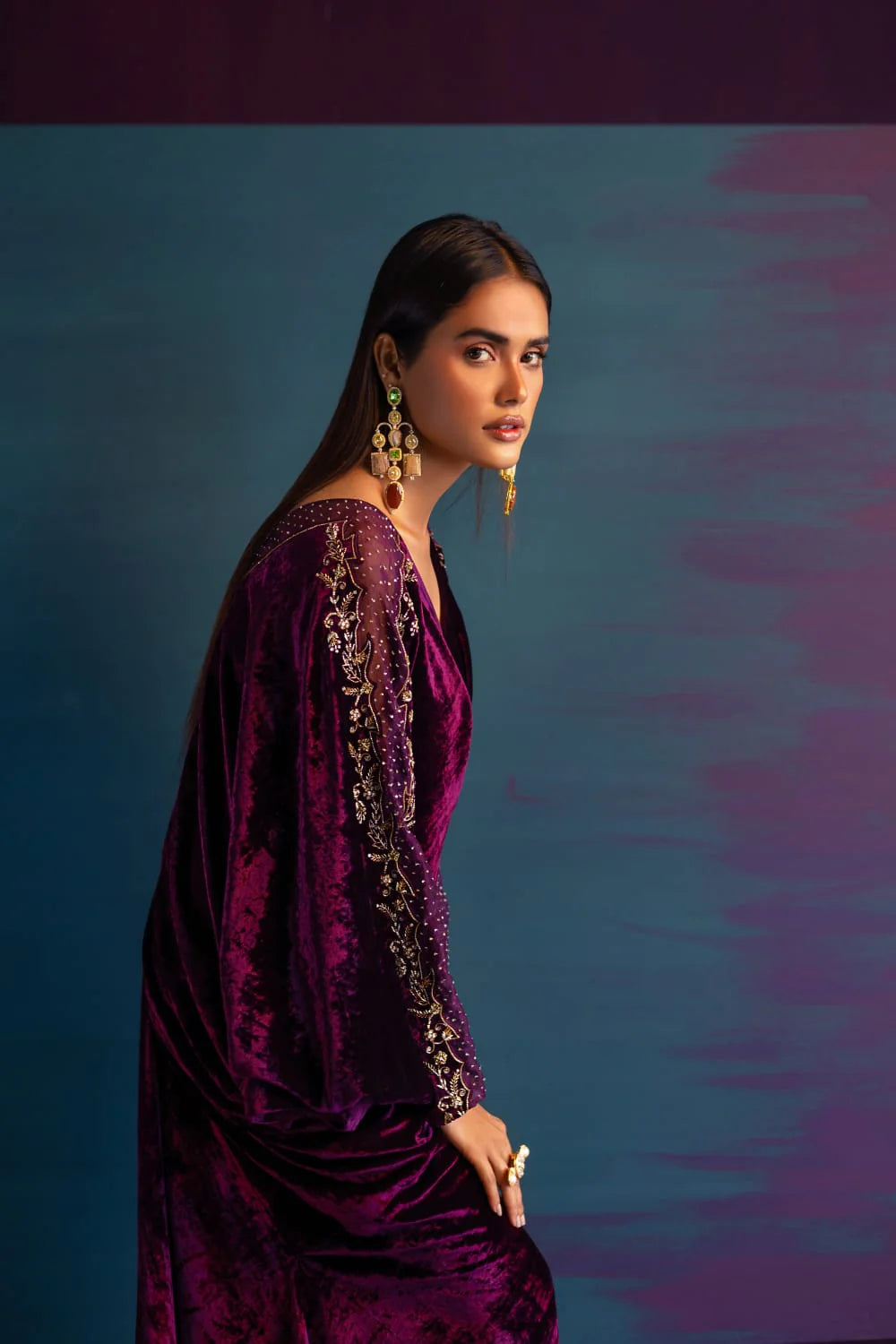 ANAM AHKLAQ - Violette Velvet Kaftan