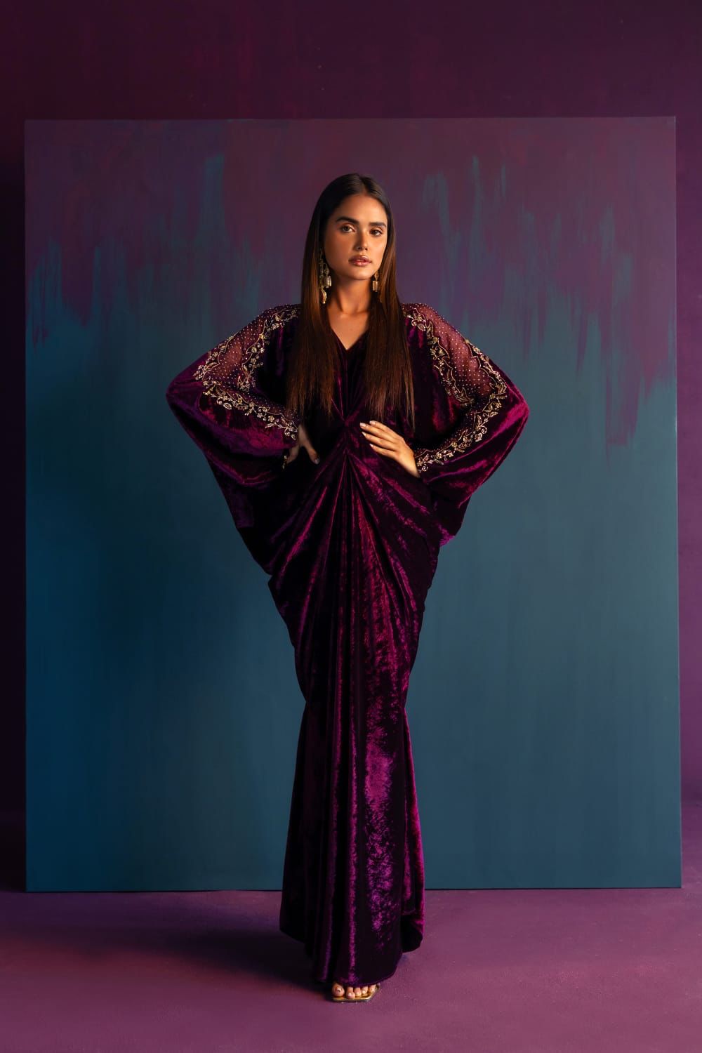 ANAM AHKLAQ - Violette Velvet Kaftan