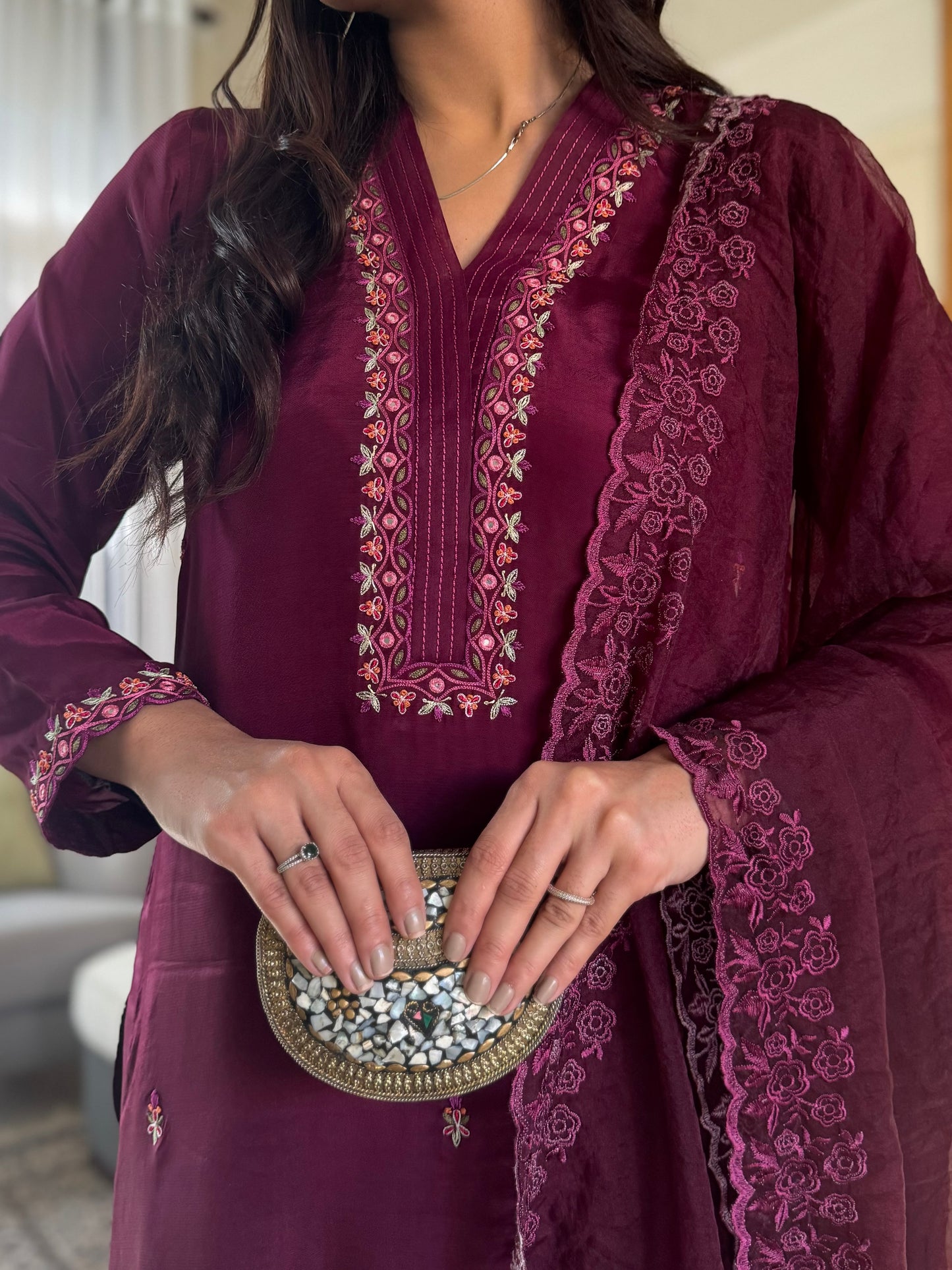 AISHA AHMED - Fuschia Purple Hand Emb Silk
