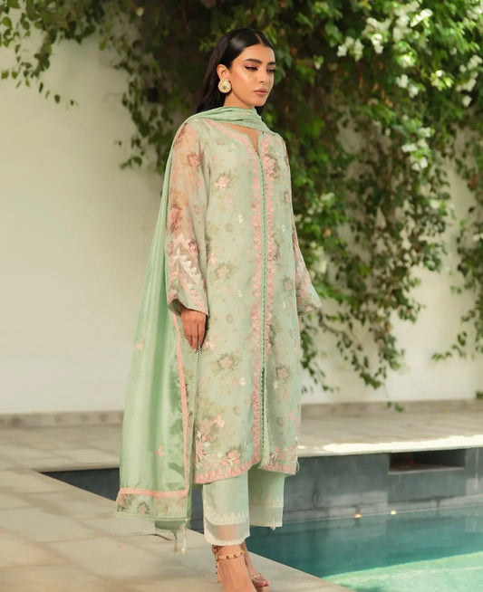 KOMAL LAKHANI - Light Green Printed with aari work