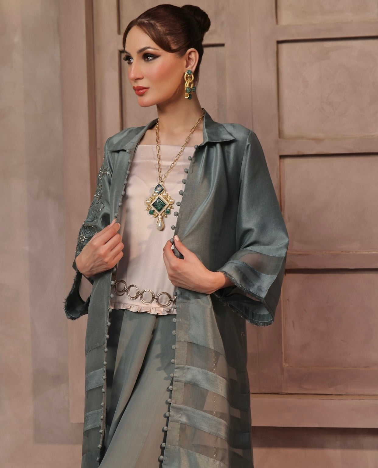 AMBREEN FARRUKH - Slate Green Jacket