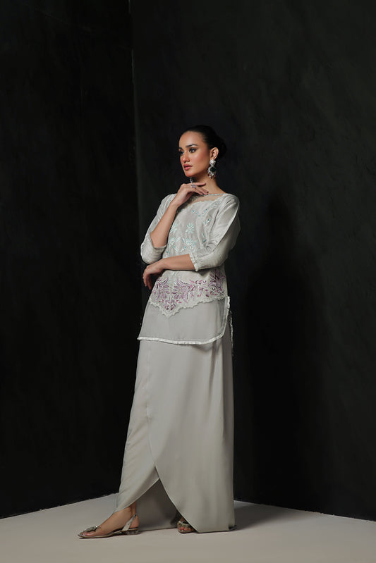 AMBREEN FARRUKH - Ice Grey with Skirt