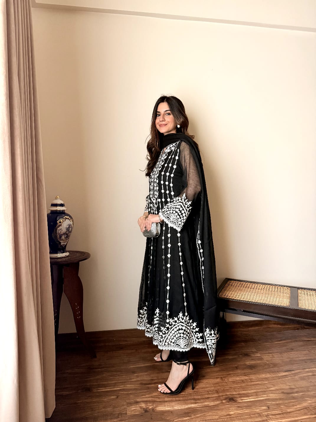 SABEEN MANEKIA - Black Cotton Net with Aari