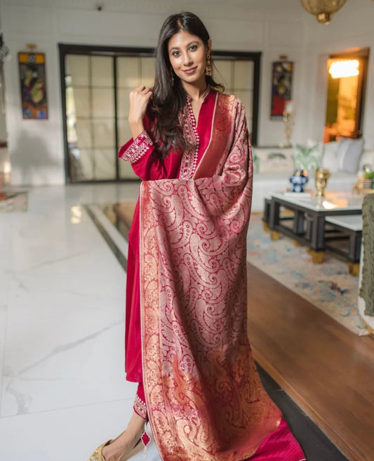 KOMAL LAKHANI - Ruby Red Raw Silk