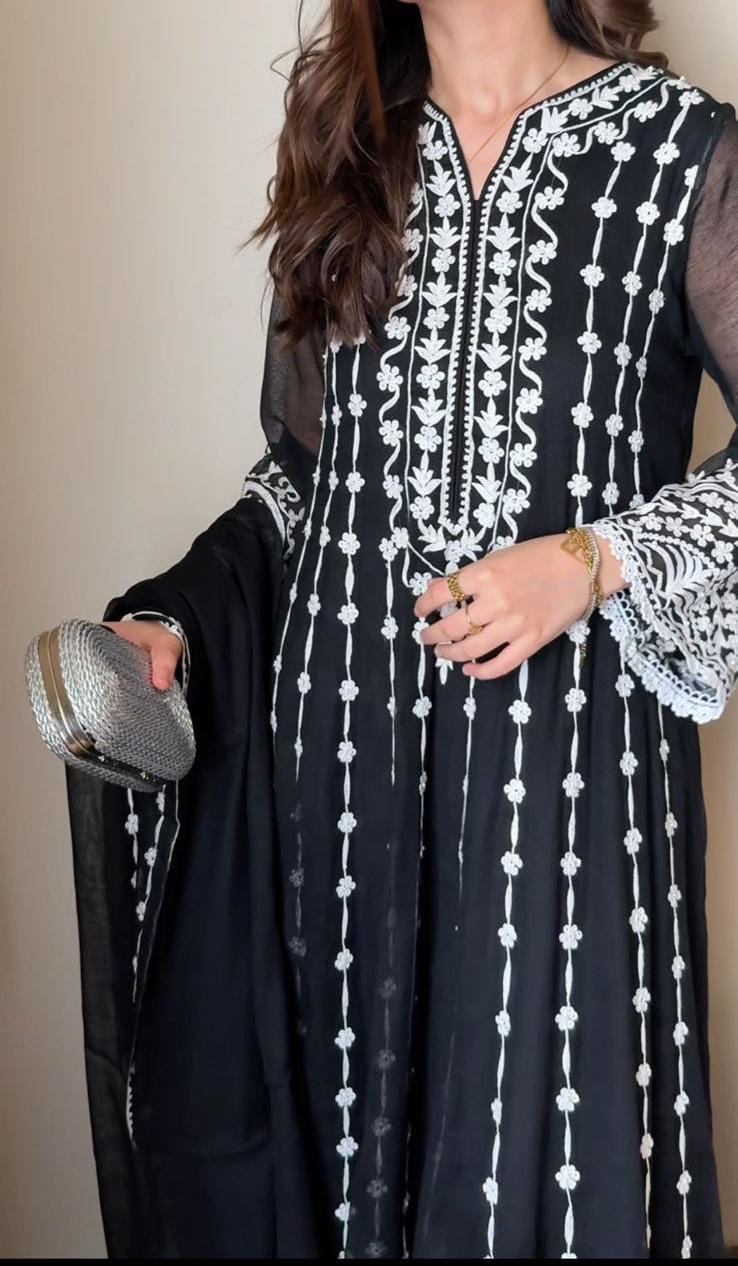 SABEEN MANEKIA - Black Cotton Net with Aari