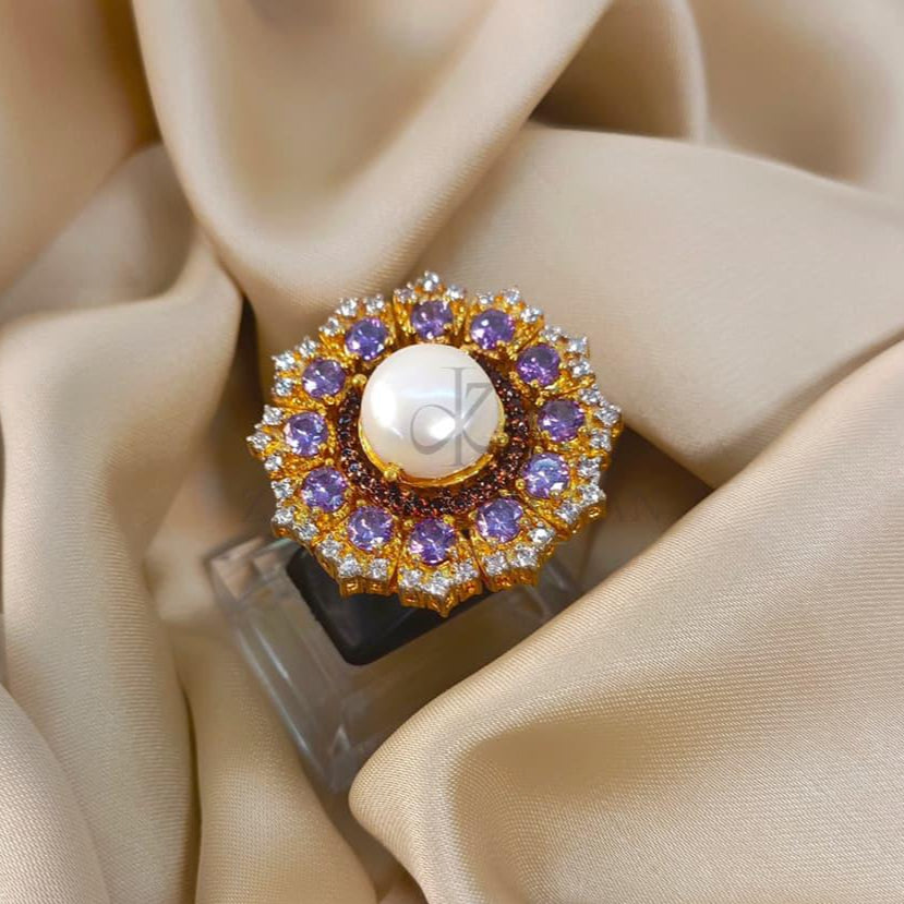 ZAHEEN KAMRAN - Amethyst and Pearl Ring